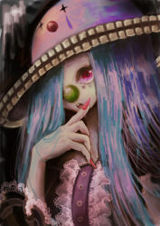 Rule 34 | blue hair, clown, hat, makeup, nail polish, original, pink eyes