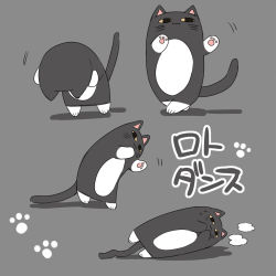 Rule 34 | :3, black cat, cat, full body, grey background, kanae (nijisanji), kotobuki (medetai), multiple views, nijisanji, no humans, paw print, roto (kanae), simple background, stuffed animal, stuffed cat, stuffed toy, sweatdrop, virtual youtuber