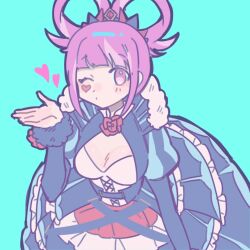 Rule 34 | 1girl, absurdres, blowing kiss, cross-laced clothes, cross-laced dress, dress, facial mark, fire emblem, fire emblem engage, folded twintails, hair flaps, hair rings, heart, heart facial mark, highres, hime cut, hortensia (fire emblem), nintendo, pink hair, sidelocks, solo, striped clothes, striped dress, suzuhi21, vertical-striped clothes, vertical-striped dress
