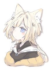 Rule 34 | 1girl, animal ears, arknights, blonde hair, cat ears, character request, hair ornament, hairpin, heterochromia, highres, illust tuyuko, simple background, solo, upper body, white background