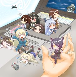 Rule 34 | &gt; &lt;, ..., 10s, 6+girls, :&lt;, :3, abyssal ship, ahoge, aircraft, airplane, anchor hair ornament, aqua eyes, arms up, atago (kancolle), black hair, blonde hair, blue hair, blush stickers, brown eyes, brown hair, closed eyes, detached sleeves, elbow gloves, eyepatch, gloves, grin, hair ornament, hair ribbon, hairclip, hat, headgear, hiei (kancolle), highres, horns, hyuuga (kancolle), in palm, innertube, japanese clothes, kaga (kancolle), kantai collection, looking at viewer, lying, machinery, midriff, mini person, minigirl, monster, multiple girls, murakumo (kancolle), myoukou (kancolle), nagato (kancolle), navel, necktie, nontraditional miko, northern ocean princess, on stomach, open mouth, pale skin, pan-pa-ka-paaan!, pantyhose, purple hair, red eyes, rensouhou-chan, ribbon, shimakaze (kancolle), short eyebrows, side ponytail, sitting, sleeping, smile, spoken ellipsis, striped clothes, striped legwear, striped thighhighs, sweatdrop, swim ring, tenryuu (kancolle), tentacles, thighhighs, thumbs up, turret, white hair, wide sleeves, wo-class aircraft carrier, yellow eyes, zuoye, zzz