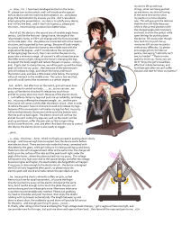 Rule 34 | 1girl, absurdres, afterimage, animal collar, areola slip, arms behind back, arrow (symbol), bare shoulders, bdsm, between breasts, black thighhighs, blush, bondage, bound, bow, bow panties, breasts, brown eyes, brown hair, clothes lift, collar, display, electricity, english text, engrish text, forced, hard-translated, highres, lamb (artist), large breasts, looking at viewer, machinery, maid, maid headdress, motion lines, nipples, no bra, no shoes, one eye closed, open mouth, panties, ponytail, predicament bondage, ranguage, rape, restrained, rope, sidelocks, simple background, solo, source request, text focus, thighhighs, third-party edit, translated, typo, underwear, white background, white panties, wooden horse