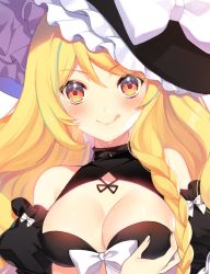Rule 34 | + +, 1girl, :&gt;, adapted costume, bad id, bad twitter id, bare shoulders, black hat, blonde hair, blush, bow, braid, breasts, cleavage, cleavage cutout, clothing cutout, commentary request, detached sleeves, eyelashes, grabbing, grabbing another&#039;s breast, grabbing own breast, hat, hat bow, kirisame marisa, large breasts, long hair, looking at viewer, orange eyes, pov, pov hands, puffy short sleeves, puffy sleeves, roh nam kyung, short sleeves, side braid, simple background, single braid, solo focus, tongue, tongue out, touhou, upper body, white background, white bow, witch hat