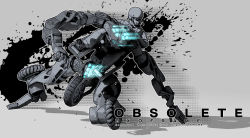 Rule 34 | 1boy, character name, copyright name, exoframe, hand on ground, highres, ishiwata makoto, looking to the side, mecha, military, non-humanoid robot, obsolete, open hand, robot, skating, solo focus, wheel