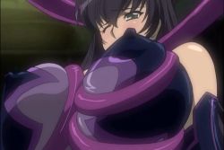 Rule 34 | 1girl, animated, animated gif, black hair, blush, bouncing breasts, breasts, closed eyes, covered erect nipples, green eyes, impossible clothes, large breasts, long hair, morino yuuko, nipples, no bra, rape, solo, tentacle and witches, tentacles, torn clothes