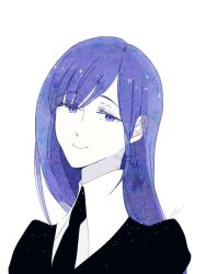 Rule 34 | 1other, androgynous, blue eyes, blue hair, blunt bangs, colored eyelashes, colored skin, crystal hair, eeennnka, gem uniform (houseki no kuni), houseki no kuni, lapis lazuli (houseki no kuni), long hair, looking at viewer, necktie, solo, upper body, white background, white skin
