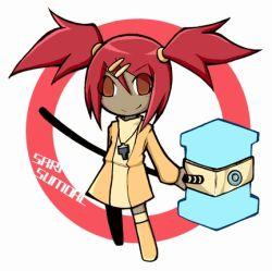 Rule 34 | 1girl, boots, character name, chibi, dark-skinned female, dark skin, dress, full body, hair ornament, hairclip, hammer, jewelry, key, long sleeves, looking at viewer, lowres, moke (mokeo), pendant, red eyes, red hair, sari sumdac, short twintails, smile, solo, standing, thighhighs, transformers, transformers animated, twintails, zettai ryouiki