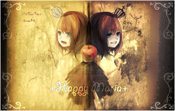 apple bad_id bad_pixiv_id blue_eyes brown_hair crown food fruit rifsom smile umineko_no_naku_koro_ni ushiromiya_maria