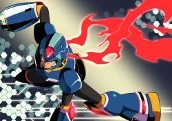 Rule 34 | 1boy, android, arm cannon, cape, closed mouth, commentary request, full body, glowing, green eyes, helmet, male focus, mega man (series), mega man x: command mission, x (mega man), mega man x (series), parco 1315, robot, serious, solo, weapon