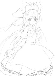 Rule 34 | 1girl, bow, dress, frills, graphite (medium), greyscale, long hair, looking at viewer, monochrome, original, simple background, solo, traditional media, tsuki yuuhi