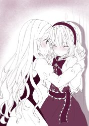 Rule 34 | 2girls, alice margatroid, bad id, bad pixiv id, blush, bow, capelet, closed eyes, closed mouth, dress, frilled bow, frills, hair between eyes, holding another&#039;s wrist, juliet sleeves, kirisame marisa, long hair, long sleeves, monochrome, multiple girls, nanase nao, parted lips, profile, puffy sleeves, sleeveless, sleeveless dress, sweat, touhou, very long hair, yuri