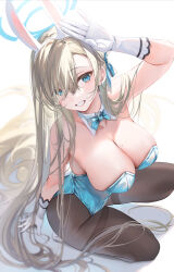 Rule 34 | 1girl, asuna (blue archive), blue archive, breasts, large breasts, leotard, light brown hair, long hair, looking at viewer, ouri (aya pine), playboy bunny, smile, solo