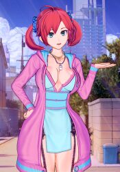 Rule 34 | 1girl, 3d, blue eyes, cloud, collar, digimon, digimon story: cyber sleuth, female focus, hair ornament, hairpin, jacket, long hair, pink hair, shiramine nokia, sky, solo, twintails
