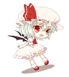Rule 34 | 1girl, bad id, bad nicoseiga id, bat wings, blue hair, chibi, fang, hat, honotai, open mouth, red eyes, remilia scarlet, short hair, solo, touhou, white background, wings