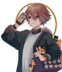 Rule 34 | 1boy, alternate costume, badge, bandaid, bandaid on cheek, bandaid on face, brown hair, button badge, cellphone, five nights at freddy&#039;s, five nights at freddy&#039;s: security breach, freddy fazbear, glamrock freddy, gregory (fnaf), hat, highres, holding, holding phone, hood, hooded jacket, jacket, m xsps, mini hat, mini top hat, aged up, phone, short hair, smartphone, solo, stuffed animal, stuffed toy, teddy bear, top hat, yellow eyes