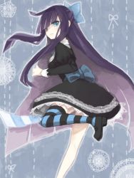 Rule 34 | 10s, 1girl, bad drawr id, bad id, blue eyes, bow, colored inner hair, drawr, dress, lolita fashion, long hair, multicolored hair, oekaki, panty &amp; stocking with garterbelt, purple hair, ribbon, solo, stocking (psg), striped clothes, striped thighhighs, sword, thighhighs, weapon