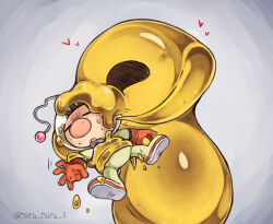 Rule 34 | 1boy, alien, big nose, brown hair, closed eyes, commentary request, dripping, gloves, heart, helmet, highres, hole in head, monster, motion lines, nintendo, nuru nuru 3, olimar, open mouth, outstretched hand, pikmin (series), pikmin 3, plasm wraith, poking, radio antenna, red gloves, shaded face, short hair, space helmet, spacesuit, sweat, sweatdrop, twitter username, very short hair, whistle, white background