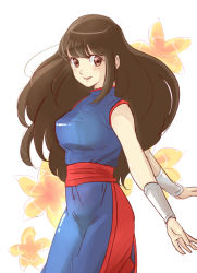 Rule 34 | 1girl, black eyes, black hair, blush, chi-chi (dragon ball), chinese clothes, dragon ball, dress, floral background, flower, happy, long hair, looking at viewer, miiko (drops7), open mouth, simple background, smile, solo, very long hair, white background, wristband