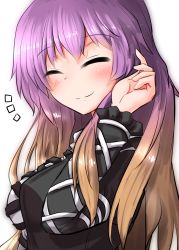 Rule 34 | 1girl, :o, ^ ^, black dress, blush, breasts, brown hair, closed mouth, dress, closed eyes, from side, gradient hair, hair flip, highres, hijiri byakuren, large breasts, long hair, looking at viewer, looking to the side, multicolored hair, oshiaki, purple hair, solo, touhou, upper body