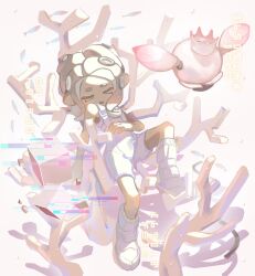 Rule 34 | 05 ruri, 2girls, :o, agent 8 (splatoon), arm at side, bodysuit, boots, closed eyes, crown, drone, fish, floating, full body, glitch, grey hair, hand around waist, hand on own stomach, highres, in tree, kneehighs, long hair, multiple girls, nintendo, no nose, non-humanoid robot, octoling, octoling girl, octoling player character, open mouth, pearl drone (splatoon), robot, sleeping, sleeping upright, sleeveless, sleeveless bodysuit, socks, splatoon (series), splatoon 3, splatoon 3: side order, suction cups, tentacle hair, tree, white background, white bodysuit, white footwear, white socks