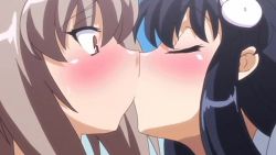 Rule 34 | 00s, 2girls, alignment you! you!, animated, animated gif, blue hair, blush, brown eyes, brown hair, closed eyes, female focus, kiss, long hair, multiple girls, sakurako (alignment you! you!), yuri