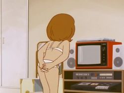 Rule 34 | 1girl, 80s, animated, anime screenshot, ass, bra, covering ass, covering privates, from behind, mai machiko, maicching machiko-sensei, oldschool, panties, retro artstyle, screencap, tagme, underwear, video