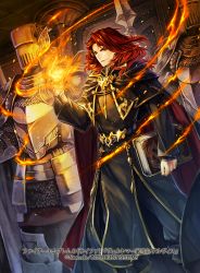 Rule 34 | 3boys, arvis (fire emblem), armor, book, cape, company connection, copyright name, fire, fire emblem, fire emblem: genealogy of the holy war, fire emblem cipher, helmet, holding, itou misei, long hair, long sleeves, magic, male focus, multiple boys, nintendo, polearm, red eyes, red hair, smile, spear, weapon