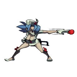 Rule 34 | 1girl, animated, animated gif, blue hair, bouncing breasts, breasts, female focus, hat, legs, lowres, mask, mouth mask, nurse, nurse cap, ponytail, skullgirls, surgical mask, valentine (skullgirls)