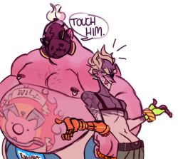 Rule 34 | 2boys, :p, blonde hair, junkrat (overwatch), male focus, multiple boys, overwatch, overwatch 1, roadhog (overwatch), tagme, tongue, tongue out