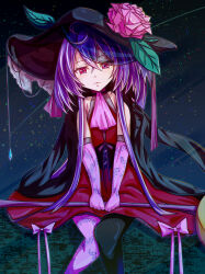 Rule 34 | 1girl, alternate costume, ascot, asymmetrical legwear, black hat, black pantyhose, bow, closed mouth, commentary request, crossed bangs, dress, dress bow, feet out of frame, flat chest, flower, gloves, grey hair, hair between eyes, hat, hat flower, highres, hiyoku no crosspiece, holding, holding staff, long bangs, long hair, looking at viewer, mismatched legwear, multicolored hair, nanashi inc., pantyhose, pink ascot, pink bow, pink flower, pink gloves, pink pantyhose, pink rose, pointy ears, purple hair, qwq oekaki, red dress, rose, shisui kiki, sitting, sleeveless, sleeveless dress, smile, solo, staff, streaked hair, two-tone hair, very long hair, virtual youtuber