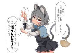 Rule 34 | 1girl, animal ears, annoyed, basket, blush, butt plug, capelet, cowboy shot, eyebrows, eyes visible through hair, flanvia, grey hair, highres, looking at viewer, md5 mismatch, messy hair, miniskirt, mouse (animal), mouse ears, mouse tail, nazrin, red eyes, resized, sex toy, short hair, simple background, skirt, solo, speech bubble, string, sweat, sweatdrop, tail, touhou, translation request, trembling, unamused