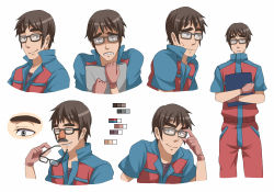 Rule 34 | 1boy, animification, bad id, bad pixiv id, brown hair, character sheet, color guide, eyebrows, groucho glasses, glasses, gloves, jeff fungus, male focus, monsters inc., personification, runosuke, smile