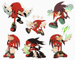 Rule 34 | 1boy, anger vein, angry, animal nose, bluekomadori, clenched teeth, closed mouth, crying, full body, furious, gem, gloves, highres, holding, holding gem, knuckles the echidna, master emerald, multiple views, open mouth, shoes, smile, snout, sonic (series), tears, teeth, white gloves