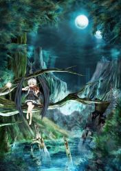 Rule 34 | dress, forest, highres, instrument, mountain, nature, scenery, solo, violin, water, wings