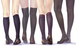 Rule 34 | 4girls, black socks, kneehighs, kneepits, legs, loafers, lower body, multiple girls, nidy, original, pantyhose, shoes, skindentation, socks, standing, thighhighs, white background
