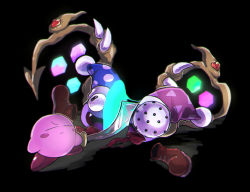 Rule 34 | 2boys, black background, blood, blue blood, chiimako, colored blood, kirby, kirby (series), marx (kirby), multiple boys, nintendo, shoes, sword, torn clothes, weapon