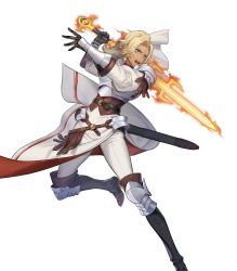 Rule 34 | 1girl, arm guards, armor, belt, blonde hair, blue eyes, boobplate, boots, breastplate, breasts, catherine (fire emblem), closed mouth, dark-skinned female, dark skin, female focus, fire emblem, fire emblem: three houses, fire emblem heroes, full body, gloves, highres, holding, holding sword, holding weapon, knee pads, leg up, lips, long hair, long sleeves, looking at viewer, looking away, nintendo, official art, open mouth, p-nekor, pants, parted bangs, puffy sleeves, sheath, shoulder armor, solo, sword, transparent background, weapon, white pants