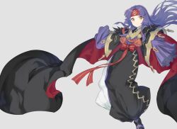 Rule 34 | 1girl, black dress, bow, cape, dress, expressionless, fire emblem, fire emblem: radiant dawn, fire emblem heroes, full body, headband, highres, long hair, long sleeves, looking at viewer, nintendo, official alternate costume, pera, purple hair, red bow, red headband, sanaki kirsch altina, sleeves past fingers, sleeves past wrists, solo, wide sleeves, yellow eyes