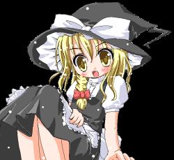 Rule 34 | 1girl, blonde hair, bow, female focus, hair bow, hat, kirisame marisa, oekaki, open mouth, simple background, sitting, solo, touhou, transparent background, witch hat, yellow eyes