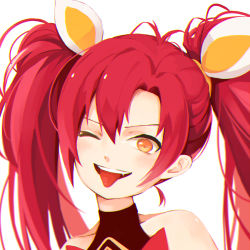 Rule 34 | 1girl, absurdres, alternate costume, alternate hair color, alternate hairstyle, bare shoulders, bow, hair ornament, highres, jinx (league of legends), league of legends, long hair, magical girl, one eye closed, red bow, red eyes, red hair, solo, star guardian (league of legends), star guardian jinx, tongue, tongue out, twintails, very long hair, wink