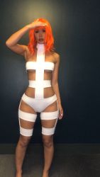 Rule 34 | 1girl, asian, bodysuit, cosplay, highres, leeloo (the fifth element), leeloo (the fifth element) (cosplay), photo (medium), red hair, solo, standing, tagme, the fifth element, thighs