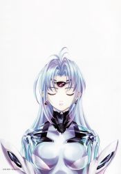 Rule 34 | 00s, absurdres, android, artist request, blue hair, duplicate, earrings, closed eyes, highres, jewelry, kos-mos, solo, xenosaga, xenosaga episode ii