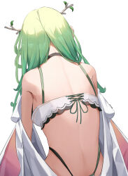 Rule 34 | 1girl, antlers, back, back focus, ceres fauna, facing away, gradient hair, green hair, hair ornament, hololive, hololive english, horns, long hair, malvar, multicolored hair, solo, virtual youtuber, white background