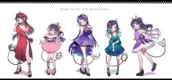 Rule 34 | 5girls, absurdres, ahoge, alternate costume, anniversary, back bow, black footwear, black hair, blue dress, blue eyes, blue hair, blunt bangs, blush, bow, breasts, closed mouth, commentary request, curled horns, demon girl, demon horns, demon tail, dress, fang, flat chest, full body, grey horns, hair bow, head tilt, hebiyoi tier, high heels, highres, horns, knees together feet apart, kojo anna, kuzuhana, large breasts, long hair, looking at viewer, medium breasts, multicolored hair, multiple girls, nanashi inc., off-shoulder dress, off shoulder, oinomori may, one side up, open mouth, pink bow, pink dress, pink hair, pointy ears, purple bow, purple dress, purple hair, red dress, red eyes, red hair, ryugasaki rene, shishio chris, shoes, side slit, sidelocks, simple background, sleeveless, sleeveless dress, smile, sugar lyric, tail, two-tone hair, two side up, very long hair, virtual youtuber, waist bow, white background, yellow eyes