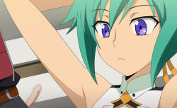 Rule 34 | 10s, 1boy, 1girl, aquarion (series), aquarion evol, arms up, censored, cum, ejaculation, erection, failure, green hair, handsfree ejaculation, small penis, m system, mosaic censoring, penis, purple eyes, short hair, small penis humiliation, tagme, zessica wong