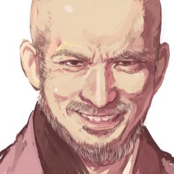 Rule 34 | 1boy, asian, bald, beard, black eyes, eyebrows, facial hair, grin, looking at viewer, male focus, mustache, original, portrait, shu-mai, simple background, smile, smug, solo, white background