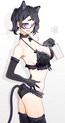 Rule 34 | 1girl, :d, absurdres, animal ear fluff, animal ears, ass, bare shoulders, black bra, black gloves, black hair, black panties, black thighhighs, blue-framed eyewear, blue eyes, blush, bra, braid, breasts, cat ears, cat girl, cat tail, cleavage, collarbone, cowboy shot, elbow gloves, fang, frilled bra, frilled panties, frilled thighhighs, frills, from side, genderswap, genderswap (mtf), glasses, gloves, hair ornament, hairclip, hand on own hip, highres, holding, indie virtual youtuber, kushizaki (vtuber), large breasts, looking at viewer, looking to the side, mole, mole above eye, mole on breast, neck garter, nervous smile, open mouth, panties, ponytail, semi-rimless eyewear, short hair, short ponytail, skin fang, skindentation, smile, solo, st (youx1119), swept bangs, tail, thighhighs, translation request, under-rim eyewear, underwear, underwear only, virtual youtuber