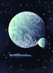 dithering highres leather_lazy moon no_humans pixel_art planet sky space spacecraft star_(sky) star_wars starry_sky