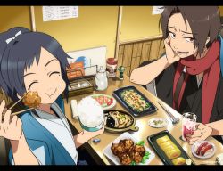 Rule 34 | 10s, 1672, 2boys, :t, ^ ^, anime coloring, artist name, bad id, bad pixiv id, black hair, bow, bowl, brown hair, head rest, chopsticks, closed eyes, cup, drink, drinking glass, earrings, eating, closed eyes, facing viewer, food, food on face, food request, hair bow, holding, holding food, indoors, japanese clothes, jewelry, kashuu kiyomitsu, letterboxed, looking at viewer, male focus, mole, mole under eye, mole under mouth, multiple boys, nail polish, open mouth, plate, ponytail, red eyes, red nails, red scarf, restaurant, rice, rice bowl, rice on face, scarf, sitting, table, teapot, touken ranbu, yamato-no-kami yasusada
