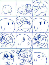 Rule 34 | angry, annoyed, brawl in the family, comic, frown, happy, hatred, king dedede, kirby, kirby (series), monochrome, pout, silent comic, smile, surprised, tears, teeth, threatening